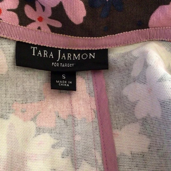 Tara Jarmon for Target Floral Trench Jacket (S) Pink Navy Cotton Statement Coat - Picture 8 of 15